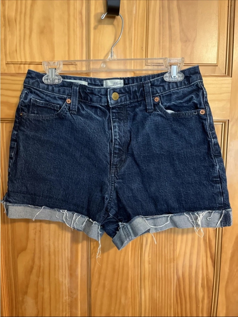 Universal Thread Vintage Midi  Dark Indigo Rolled Hem Jean Shorts 8